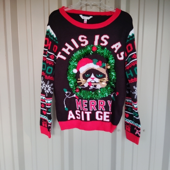 Women's Grumpy Cat Ugly Christmas Sweater Size XL 15-17 - Picture 1 of 6